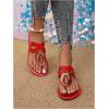 imageOYOANGLE Womens Metal Decor Leather Thong Sandals Open Toe Slip on Flat Sandal Casual Flip FlopsRed