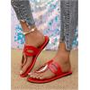 imageOYOANGLE Womens Metal Decor Leather Thong Sandals Open Toe Slip on Flat Sandal Casual Flip FlopsRed