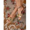 imageOYOANGLE Womens Metallic Sparkly Ruched Square Open Toe Side Sandals Ruched Single Band Flat SandalGold