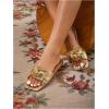 imageOYOANGLE Womens Metallic Sparkly Ruched Square Open Toe Side Sandals Ruched Single Band Flat SandalGold