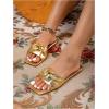 imageOYOANGLE Womens Metallic Sparkly Ruched Square Open Toe Side Sandals Ruched Single Band Flat SandalGold