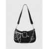 imageOYOANGLE Womens PU Leather Shoulder Bags Y2K Chain Decor Zipper Top Handle Handbags Small Underarm BagsBlack