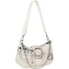 imageOYOANGLE Womens PU Leather Shoulder Bags Y2K Chain Decor Zipper Top Handle Handbags Small Underarm BagsWhite