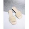 imageOYOANGLE Womens Pearl Beaded Single Band Square Open Toe Flat Sandals Elegant Casual Leather Slides SlippersBeige