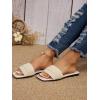 imageOYOANGLE Womens Pearl Beaded Single Band Square Open Toe Flat Sandals Elegant Casual Leather Slides SlippersBeige