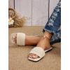 imageOYOANGLE Womens Pearl Beaded Single Band Square Open Toe Flat Sandals Elegant Casual Leather Slides SlippersBeige