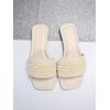 imageOYOANGLE Womens Pearl Beaded Single Band Square Open Toe Flat Sandals Elegant Casual Leather Slides SlippersBeige