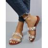 imageOYOANGLE Womens Pearl Decor Clear Double Strap Open Toe Slide Sandals Dressy Summer Slip on Flat SandalsBrown