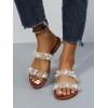 imageOYOANGLE Womens Pearl Decor Clear Double Strap Open Toe Slide Sandals Dressy Summer Slip on Flat SandalsBrown