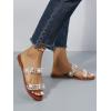 imageOYOANGLE Womens Pearl Decor Clear Double Strap Open Toe Slide Sandals Dressy Summer Slip on Flat SandalsBrown