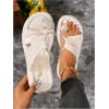 imageOYOANGLE Womens Rhinestone Crossed Strap Toe Ring Sandals Comfy Platform Flip Flops Elegant Outdoor SlippersBeige