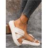 imageOYOANGLE Womens Rhinestone Crossed Strap Toe Ring Sandals Comfy Platform Flip Flops Elegant Outdoor SlippersBeige