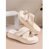 imageOYOANGLE Womens Rhinestone Crossed Strap Toe Ring Sandals Comfy Platform Flip Flops Elegant Outdoor SlippersBeige