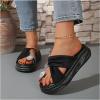 imageOYOANGLE Womens Rhinestone Crossed Strap Toe Ring Sandals Comfy Platform Flip Flops Elegant Outdoor SlippersBlack