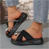 imageOYOANGLE Womens Rhinestone Crossed Strap Toe Ring Sandals Comfy Platform Flip Flops Elegant Outdoor SlippersBlack