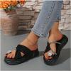 imageOYOANGLE Womens Rhinestone Crossed Strap Toe Ring Sandals Comfy Platform Flip Flops Elegant Outdoor SlippersBlack