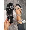 imageOYOANGLE Womens Rhinestone Decor Strappy Flat Sandals Glitter Thin Straps Open Toe Slip on Dressy SlidesBlack