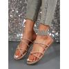 imageOYOANGLE Womens Rhinestone Flat Sandals Fashion Slides Open Toe Slide Casual SlippersApricot Beige