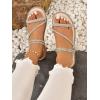imageOYOANGLE Womens Rhinestone Flat Sandals Fashion Slides Open Toe Slide Casual SlippersBeige