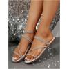 imageOYOANGLE Womens Rhinestone Flat Sandals Fashion Slides Open Toe Slide Casual SlippersWhite