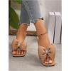 imageOYOANGLE Womens Rhinestone Sparkly Bow Slide Sandals Square Open Toe Slip on Flat Sandal Dressy ShoesApricot