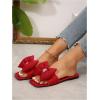 imageOYOANGLE Womens Rhinestone Sparkly Bow Slide Sandals Square Open Toe Slip on Flat Sandal Dressy ShoesRed