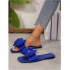 imageOYOANGLE Womens Rhinestone Sparkly Bow Slide Sandals Square Open Toe Slip on Flat Sandal Dressy ShoesRoyal Blue