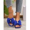 imageOYOANGLE Womens Rhinestone Sparkly Bow Slide Sandals Square Open Toe Slip on Flat Sandal Dressy ShoesRoyal Blue