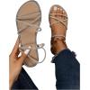 imageOYOANGLE Womens Rhinestone Strappy Open Toe Slide Sandals Slip on Casual Flat SandalsApricot