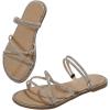imageOYOANGLE Womens Rhinestone Strappy Open Toe Slide Sandals Slip on Casual Flat SandalsApricot