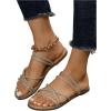 imageOYOANGLE Womens Rhinestone Strappy Open Toe Slide Sandals Slip on Casual Flat SandalsApricot