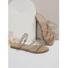 imageOYOANGLE Womens Rhinestone Strappy Open Toe Slide Sandals Slip on Casual Flat SandalsApricot