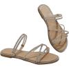 imageOYOANGLE Womens Rhinestone Strappy Open Toe Slide Sandals Slip on Casual Flat SandalsApricot