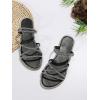 imageOYOANGLE Womens Rhinestone Strappy Open Toe Slide Sandals Slip on Casual Flat SandalsBlack
