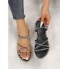 imageOYOANGLE Womens Rhinestone Strappy Open Toe Slide Sandals Slip on Casual Flat SandalsBlack