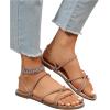 imageOYOANGLE Womens Rhinestone Strappy Open Toe Slide Sandals Slip on Casual Flat SandalsChampagne