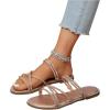 imageOYOANGLE Womens Rhinestone Strappy Open Toe Slide Sandals Slip on Casual Flat SandalsChampagne