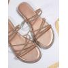 imageOYOANGLE Womens Rhinestone Strappy Open Toe Slide Sandals Slip on Casual Flat SandalsChampagne