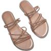 imageOYOANGLE Womens Rhinestone Strappy Open Toe Slide Sandals Slip on Casual Flat SandalsChampagne