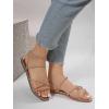 imageOYOANGLE Womens Rhinestone Strappy Open Toe Slide Sandals Slip on Casual Flat SandalsChampagne Brown