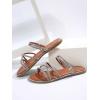 imageOYOANGLE Womens Rhinestone Strappy Open Toe Slide Sandals Slip on Casual Flat SandalsCoffee Brown