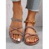 imageOYOANGLE Womens Rhinestone Strappy Open Toe Slide Sandals Slip on Casual Flat SandalsCoffee Brown