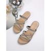 imageOYOANGLE Womens Rhinestone Strappy Open Toe Slide Sandals Slip on Casual Flat SandalsKhaki