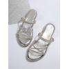imageOYOANGLE Womens Rhinestone Strappy Open Toe Slide Sandals Slip on Casual Flat SandalsMetallic Silver