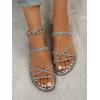 imageOYOANGLE Womens Rhinestone Strappy Open Toe Slide Sandals Slip on Casual Flat SandalsMetallic Silver