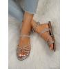 imageOYOANGLE Womens Rhinestone Strappy Open Toe Slide Sandals Slip on Casual Flat SandalsMetallic Silver
