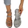 imageOYOANGLE Womens Rhinestone Strappy Open Toe Slide Sandals Slip on Casual Flat SandalsMetallic Silver