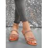 imageOYOANGLE Womens Rhinestone Strappy Open Toe Slide Sandals Slip on Casual Flat SandalsOrange