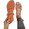 imageOYOANGLE Womens Rhinestone Strappy Open Toe Slide Sandals Slip on Casual Flat SandalsOrange