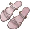 imageOYOANGLE Womens Rhinestone Strappy Open Toe Slide Sandals Slip on Casual Flat SandalsPink